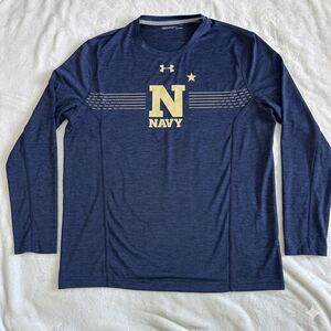 Under Armour Men’s Navy Midshipmen Long-Sleeve Performance Shirt Logo Size Large